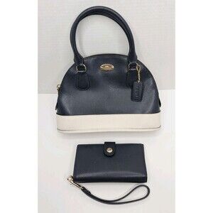 Coach Mini Cora Domed Satchel Bi Color Leather F34517 Midnight Blue W/ Wristlet